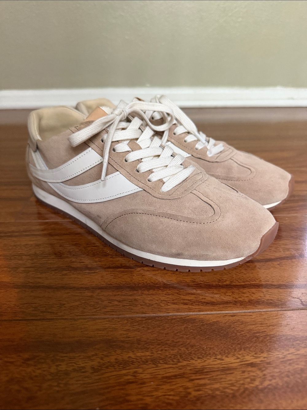 Vince Suede Lace-Up Sneakers in Beige and White